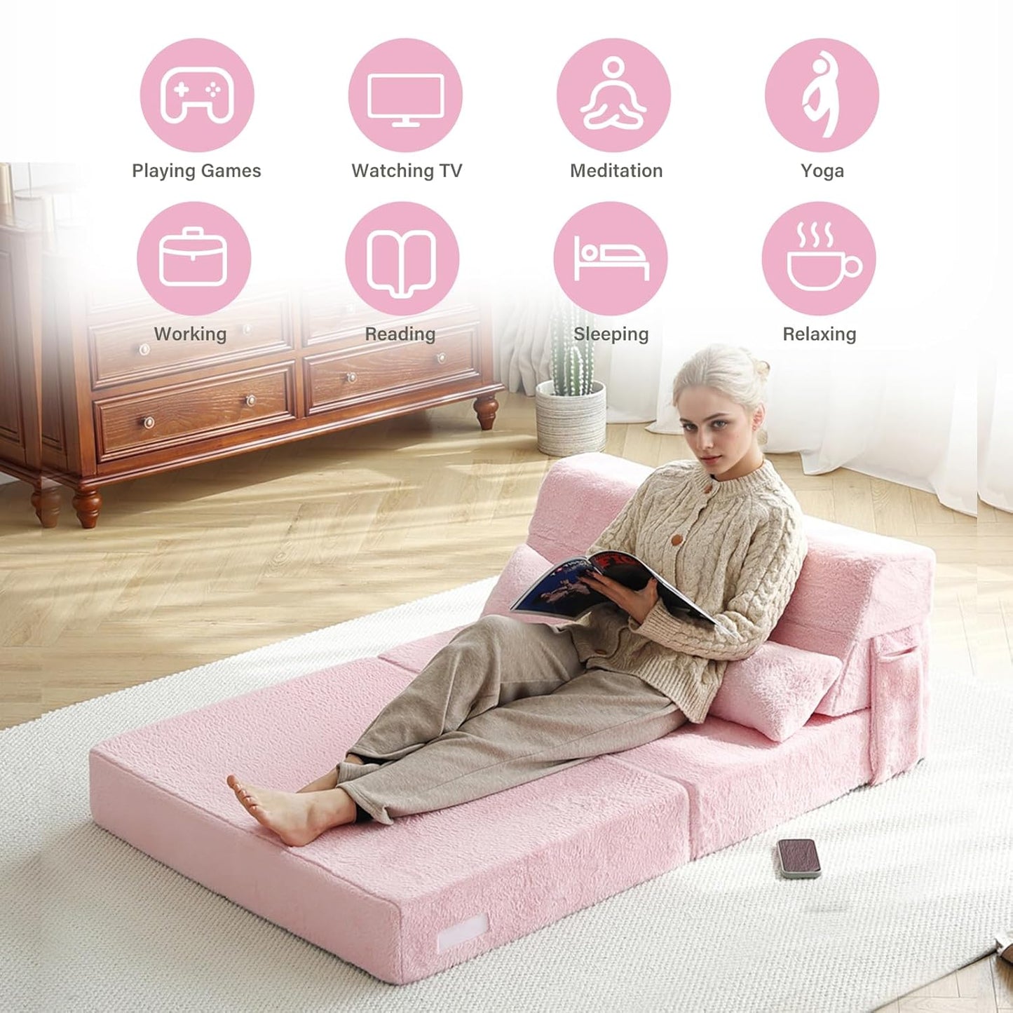 Folding Sofa Bed with Pillow Twin Size Mattress & Plush Fabric with Portable Storage Bag