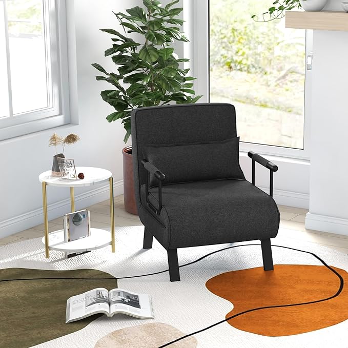 KOMFOTT Convertible Sleeper Chair Bed, 4-in-1 Folding Sofa Bed with 6-Position Adjustable Backrest, Upholstered Chaise Lounge with Removable Pillow, Leisure Recliner Lounge Couch