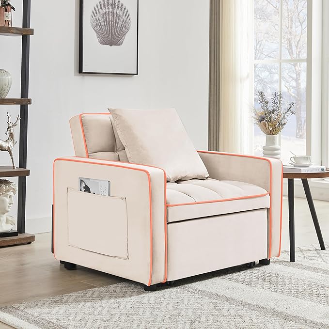35 Inch Convertible Chair Bed,3-in-1 Adjustable Sleeper Chair Pullout Sofa Bed