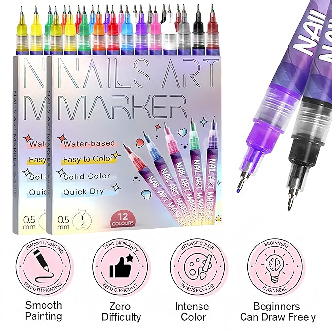 Nail Art Marker Pens – 12 Color DIY Nail Art Pen Set🌈
