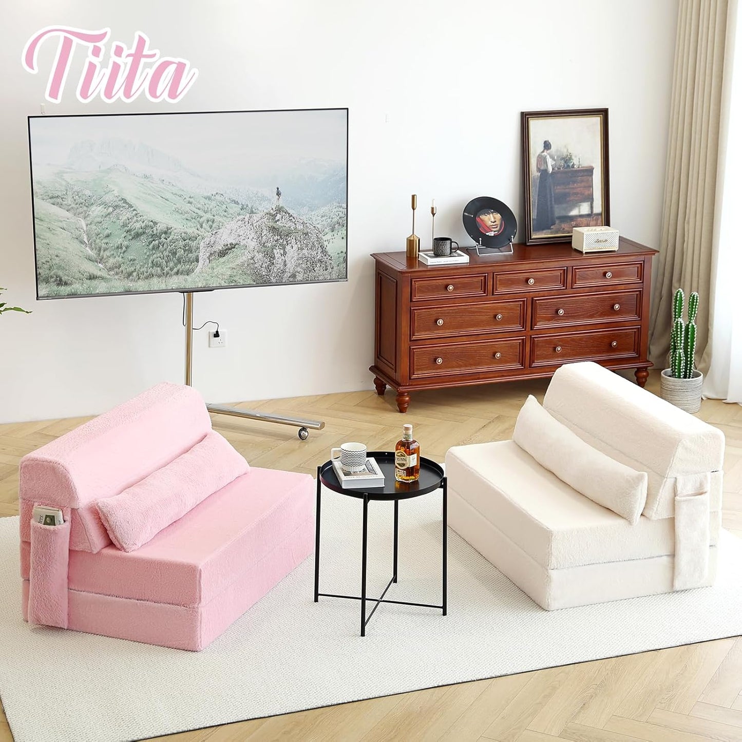 Folding Sofa Bed with Pillow Twin Size Mattress & Plush Fabric with Portable Storage Bag