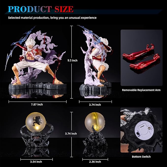 OFAY Luffy Action Figure, 9.5 Inch PVC Gear 5 Model
