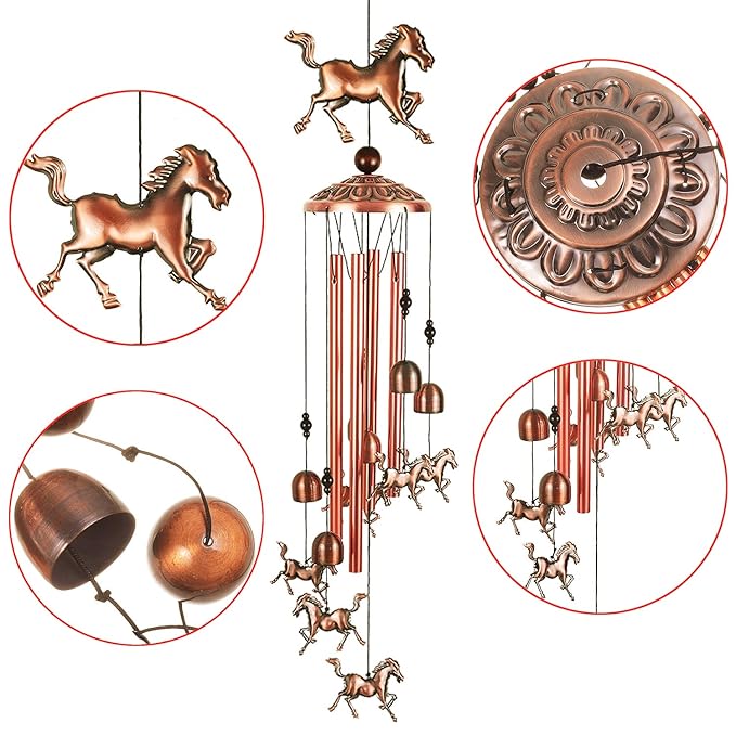 Horse Wind Chime Bell (Free Wood Wall Hook)