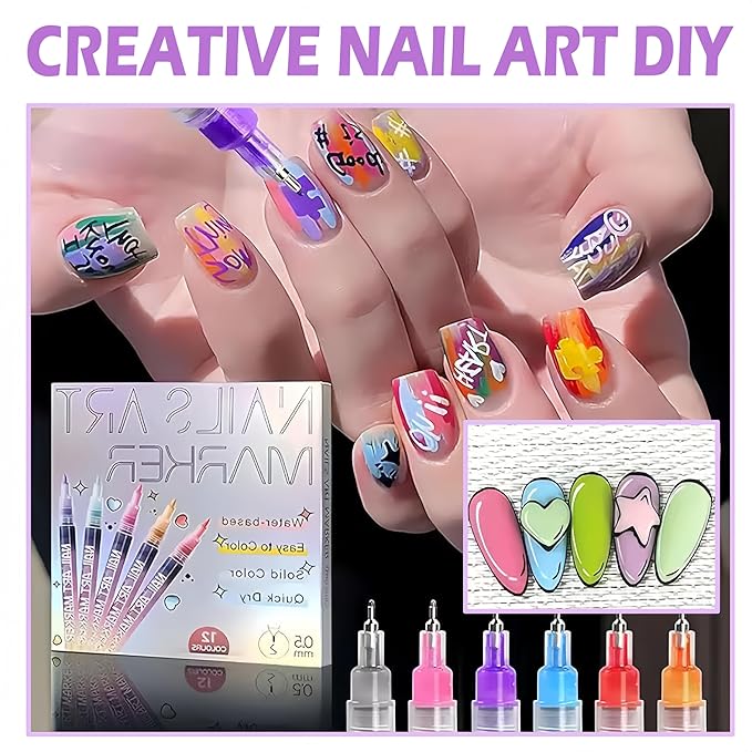 Nail Art Marker Pens – 12 Color DIY Nail Art Pen Set🌈