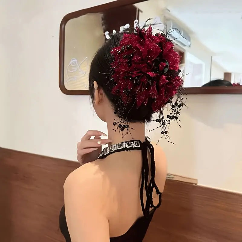 3pc Fluffy Peony Tassel Hair Clip – Elegant Volume Grab Clip