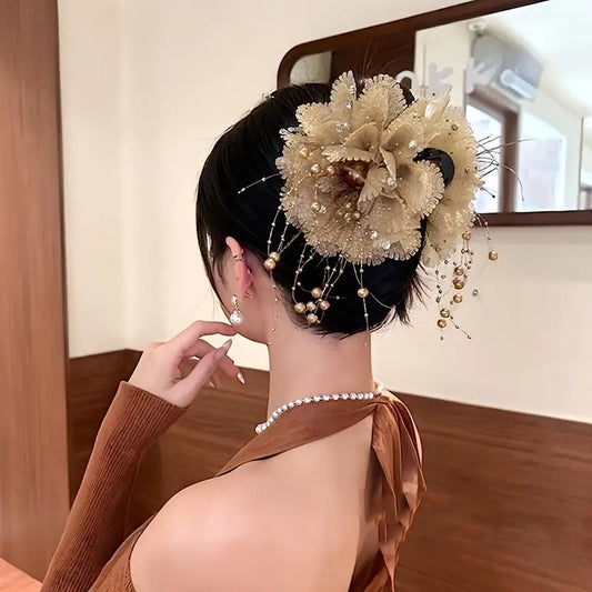 3pc Fluffy Peony Tassel Hair Clip – Elegant Volume Grab Clip