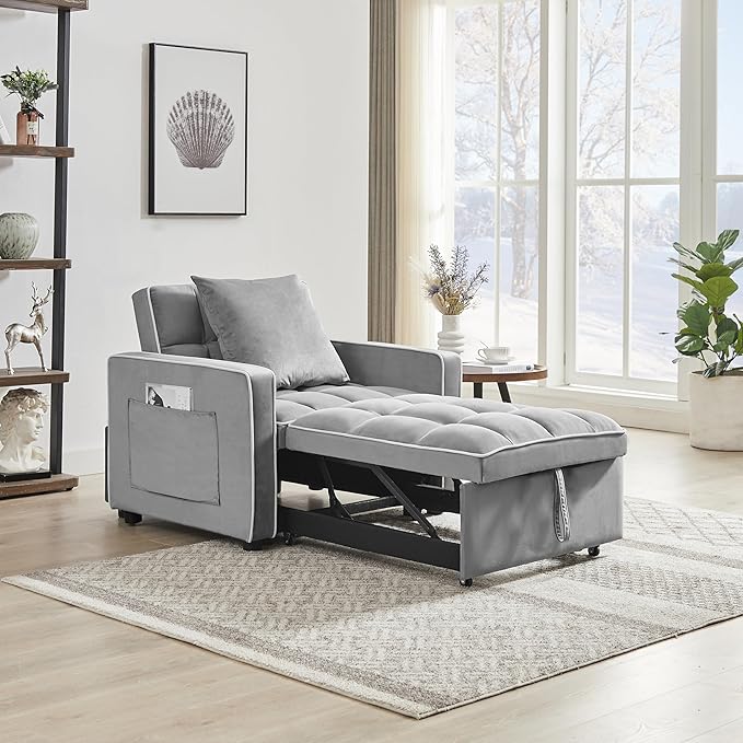 35 Inch Convertible Chair Bed,3-in-1 Adjustable Sleeper Chair Pullout Sofa Bed
