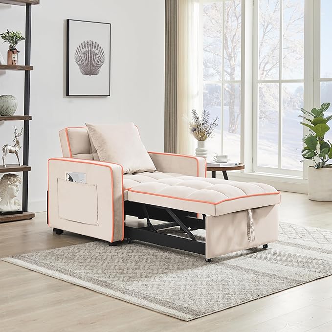35 Inch Convertible Chair Bed,3-in-1 Adjustable Sleeper Chair Pullout Sofa Bed