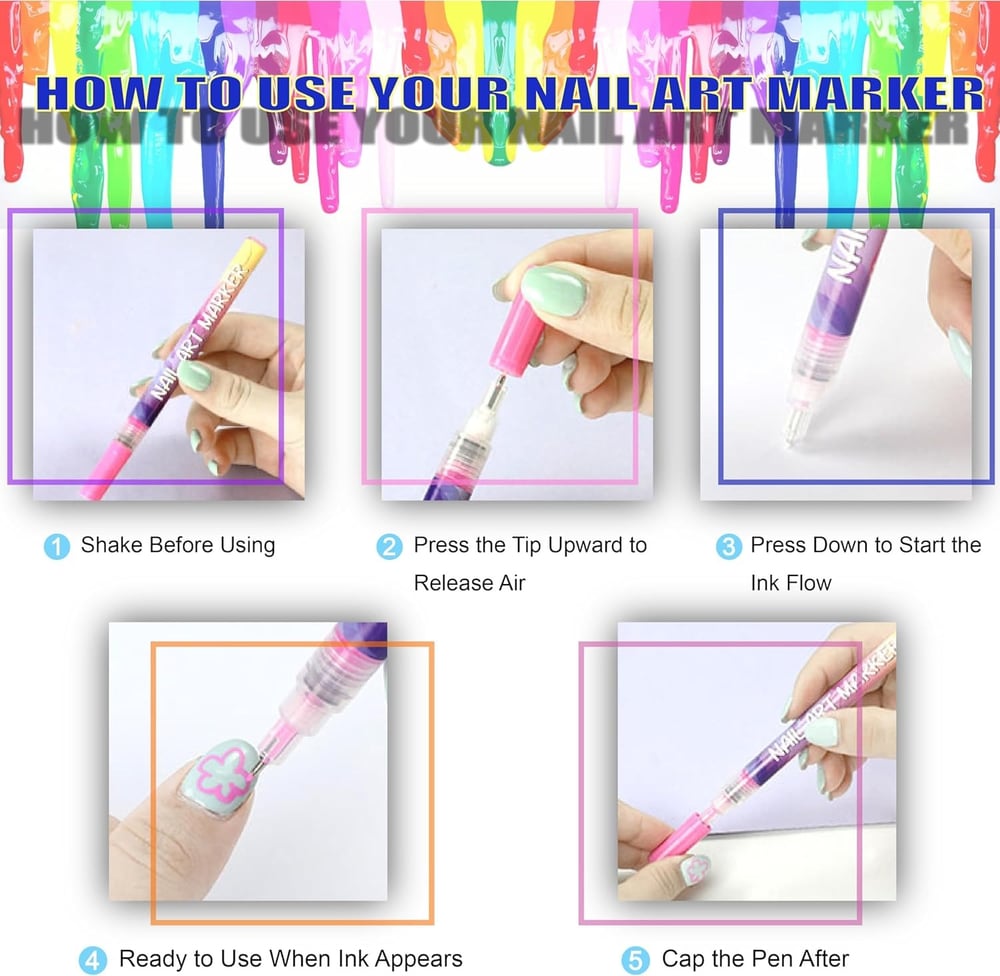 Nail Art Marker Pens – 12 Color DIY Nail Art Pen Set🌈