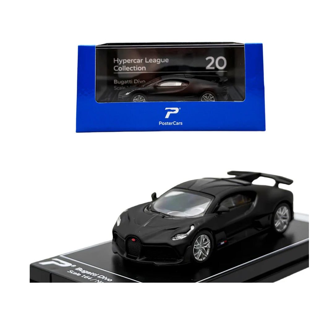 PosterCars 1:64 Bugatti Divo – Black – Acrylic Box | Hypercar League Collection #19