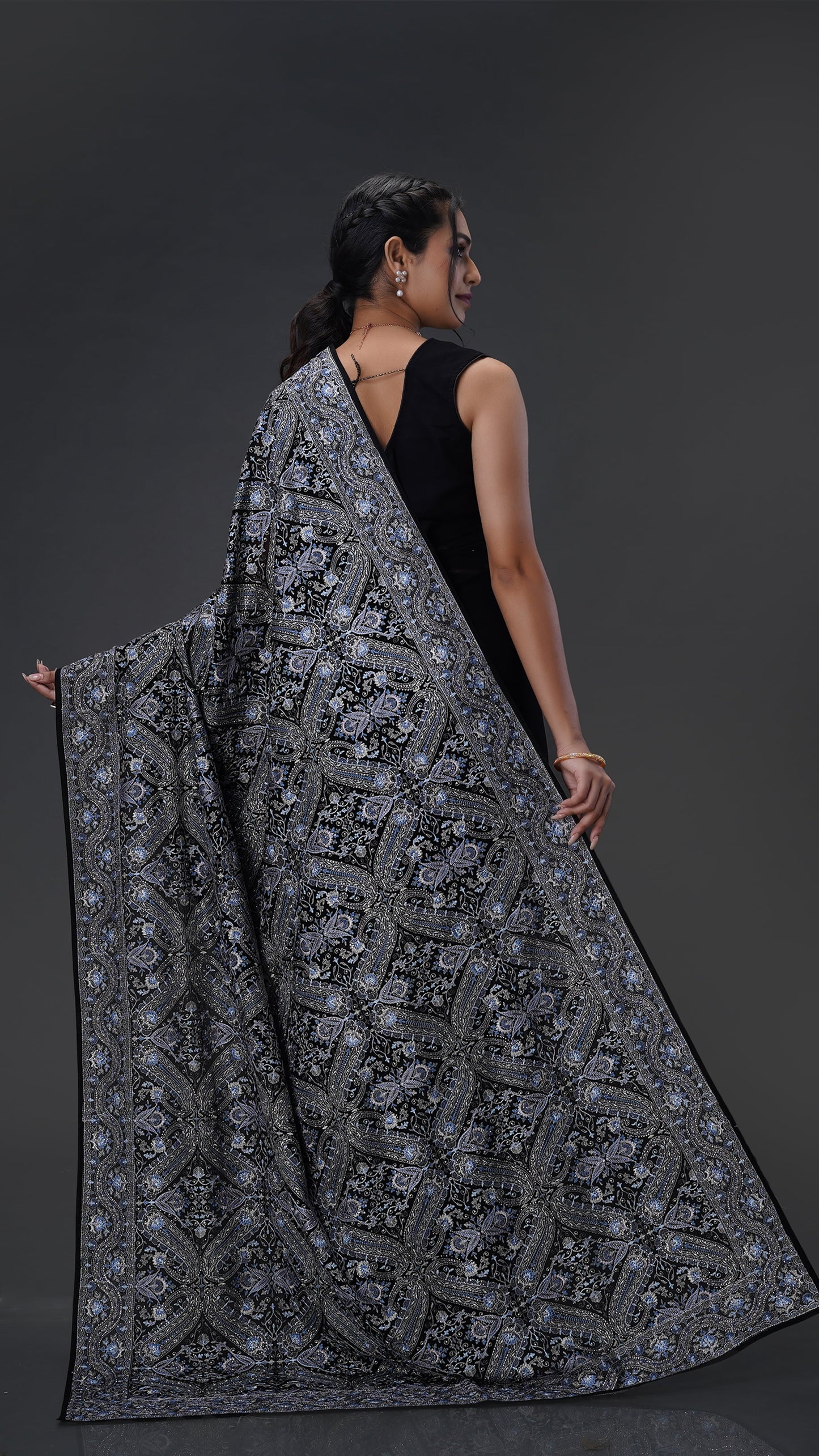 Elegant Black Georgette Saree Adorned with Sparkling Stones