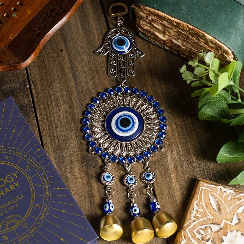 Feng Shui Hamsa Evil Eye Hanging With Three Metal Bells
