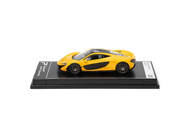 PosterCars H03 – McLaren P1 with Acrylic Box (Volcano Yellow) 1:64 Diecast Car Model