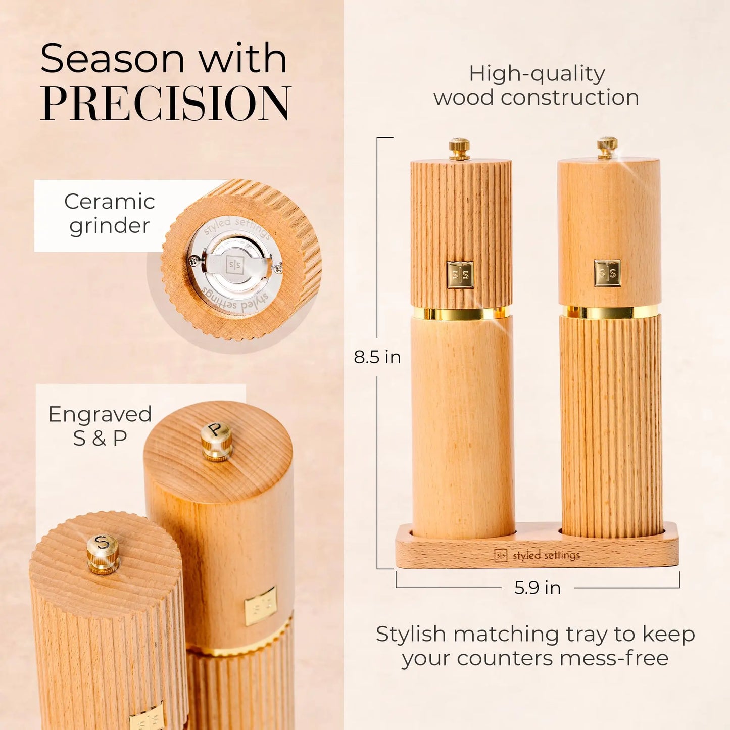 Wooden Salt and Pepper Grinder Set With Gold Accents™️