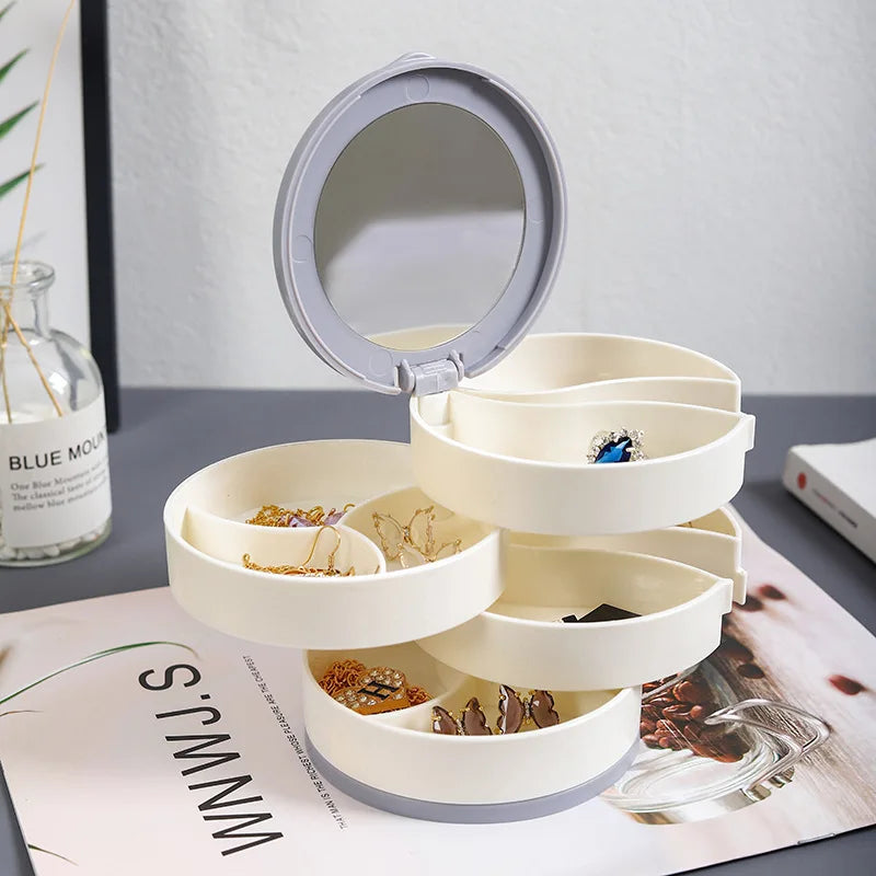 Rotating Jewelry Storage Box - With Makeup Mirror™️