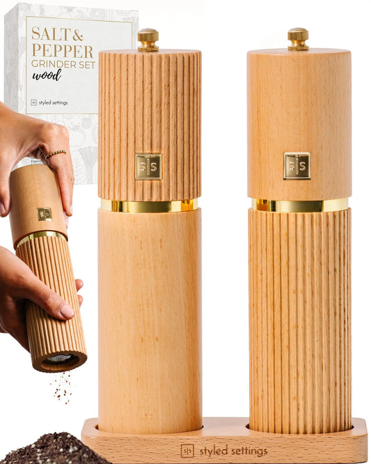 Wooden Salt and Pepper Grinder Set With Gold Accents™️