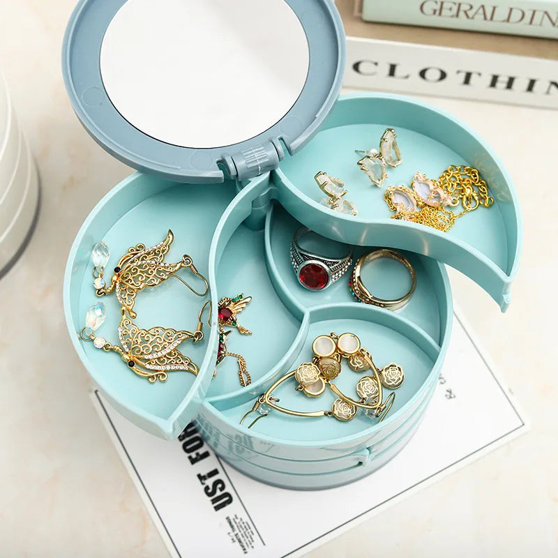 Rotating Jewelry Storage Box - With Makeup Mirror™️