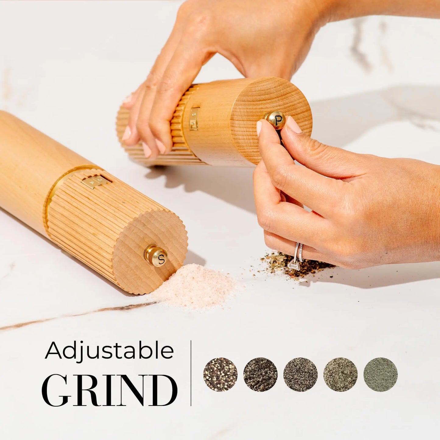 Wooden Salt and Pepper Grinder Set With Gold Accents™️