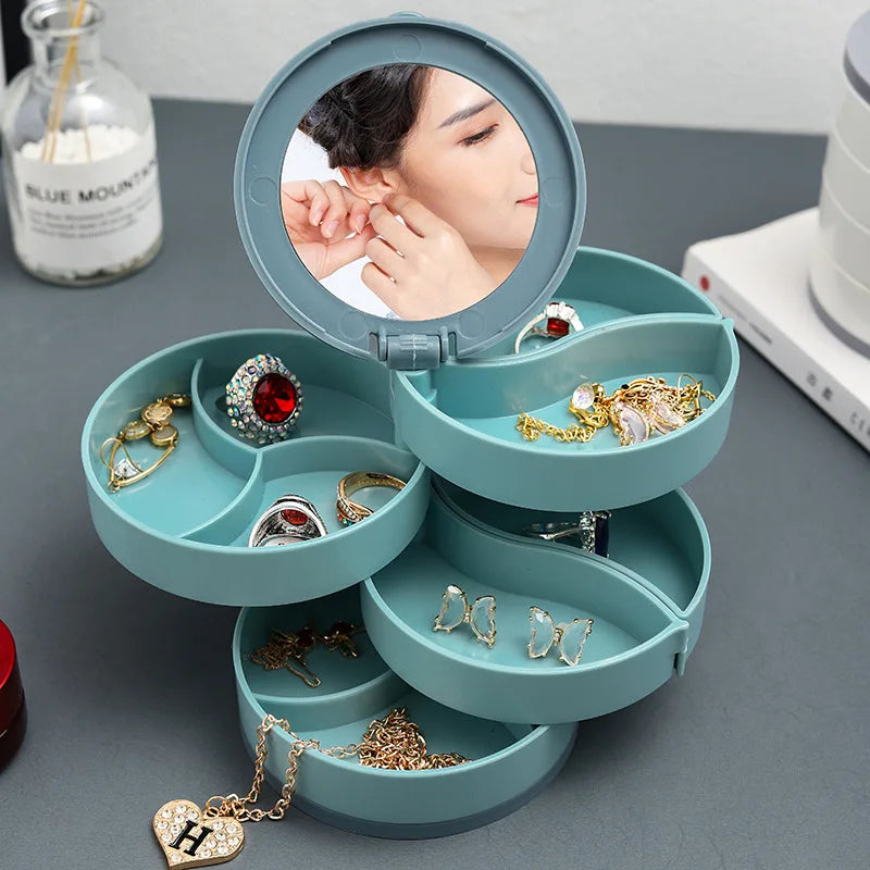 Rotating Jewelry Storage Box - With Makeup Mirror™️