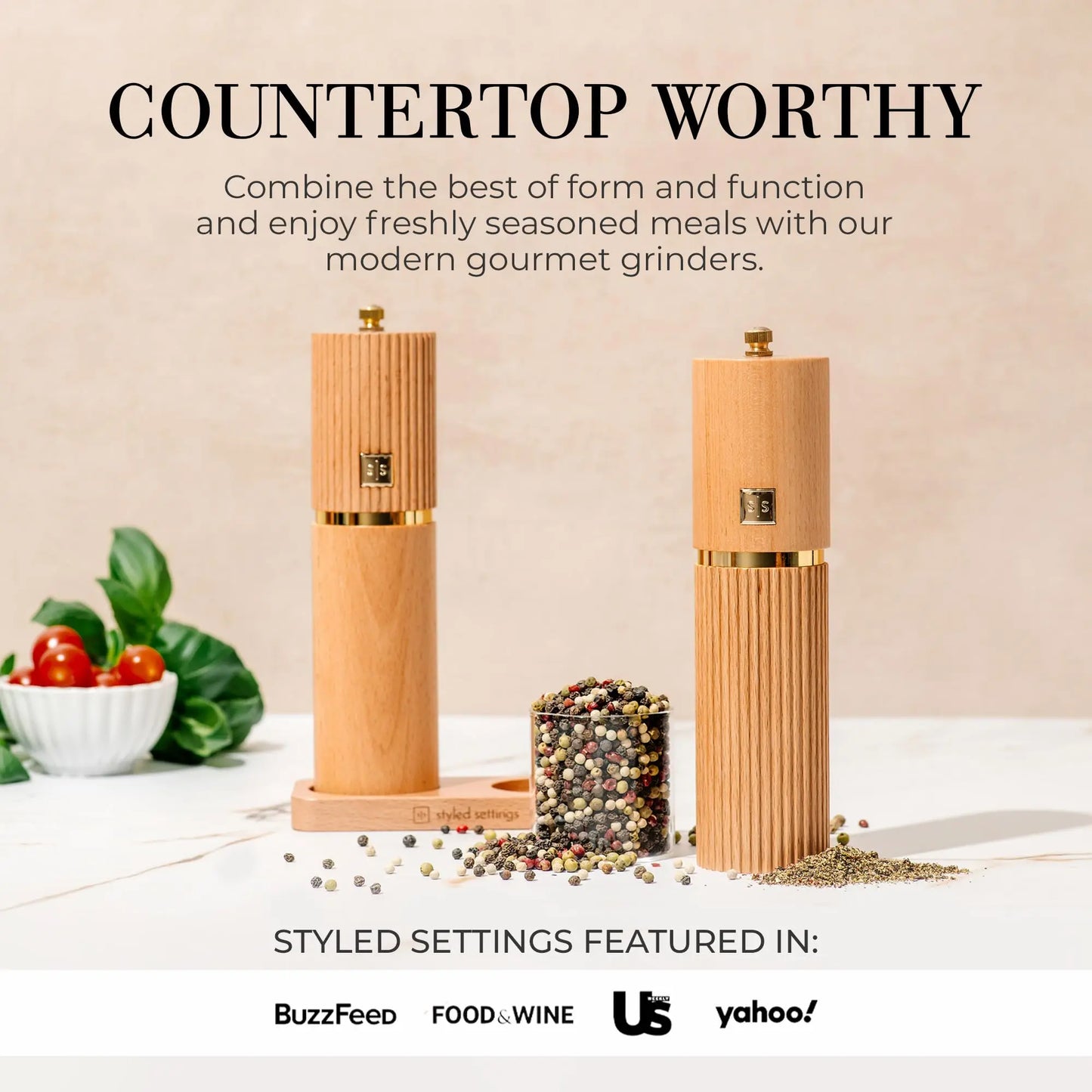 Wooden Salt and Pepper Grinder Set With Gold Accents™️