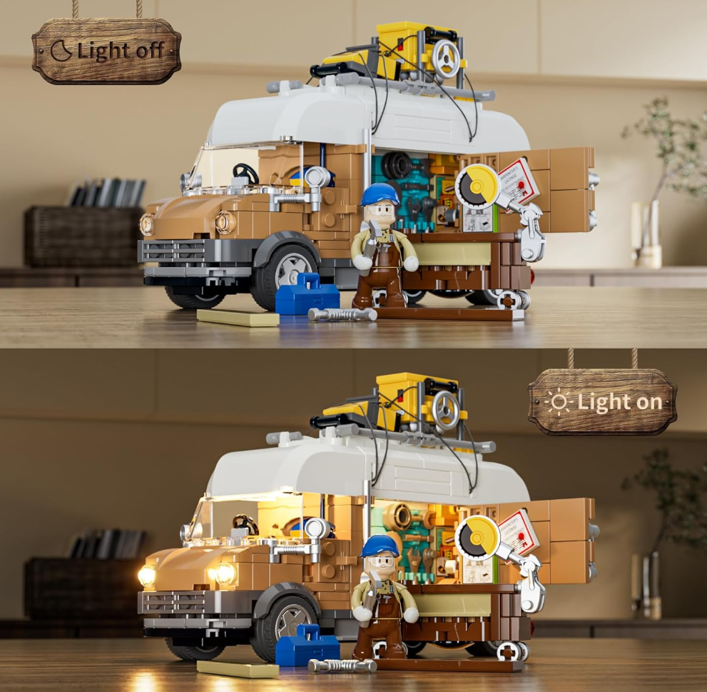 Carpentry Van Lighting Building-Bricks Set - Farm Woodworker Car Collectible Display Set 496 Pcs