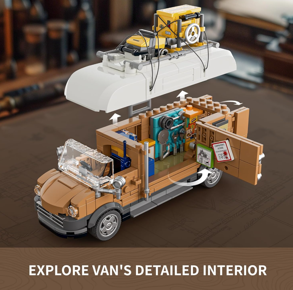 Carpentry Van Lighting Building-Bricks Set - Farm Woodworker Car Collectible Display Set 496 Pcs