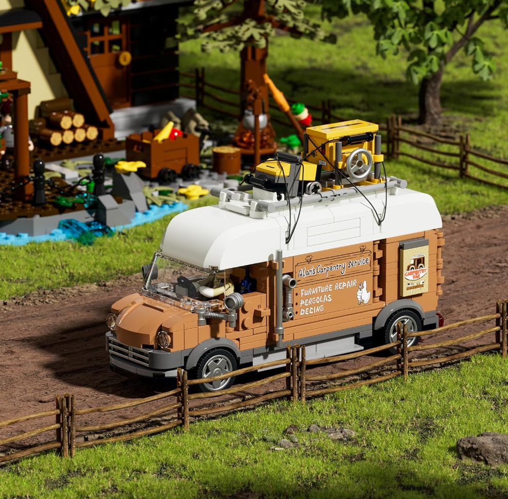 Carpentry Van Lighting Building-Bricks Set - Farm Woodworker Car Collectible Display Set 496 Pcs