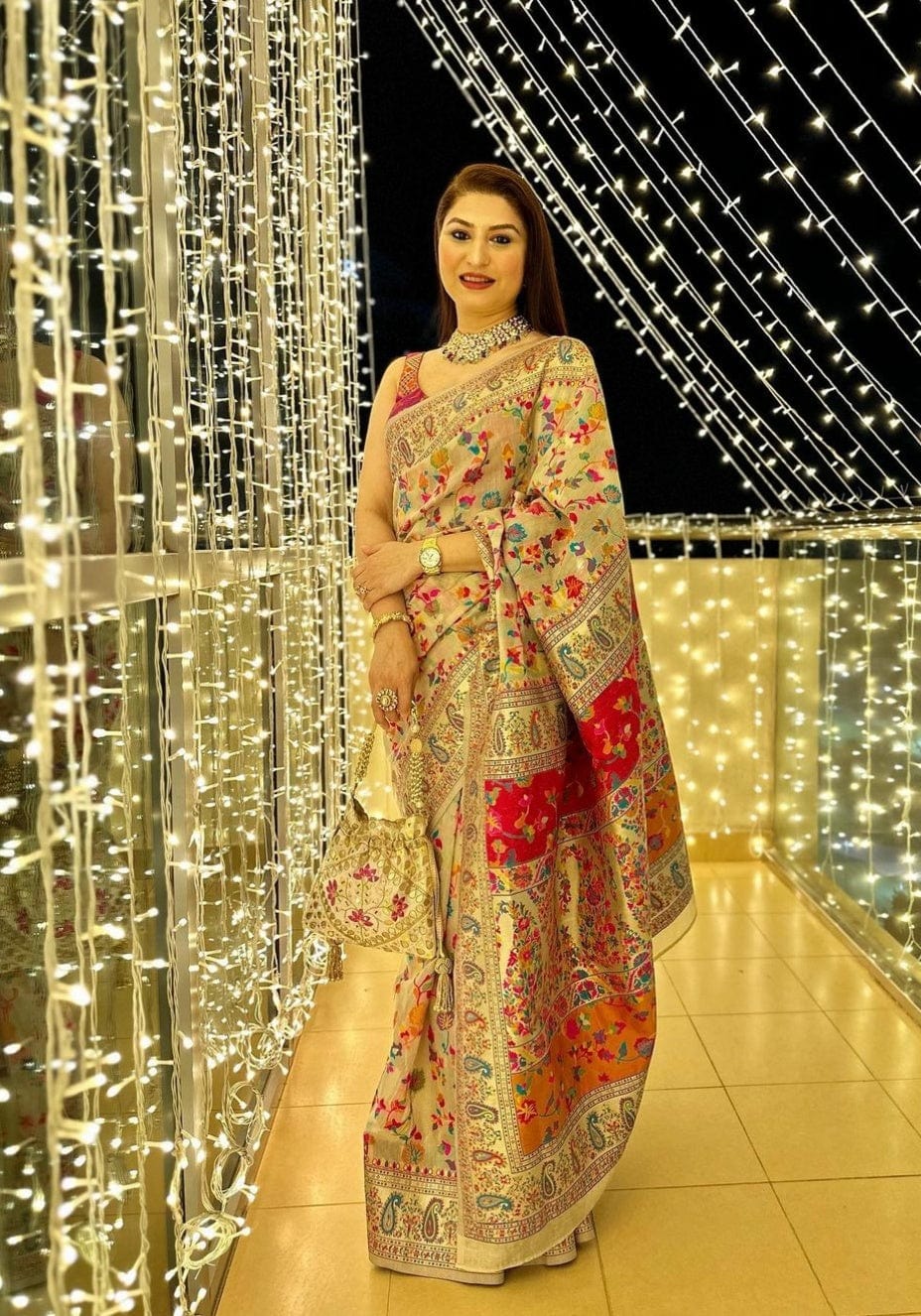 Multi-Color Kashmiri Weaving Soft Modal Silk Saree