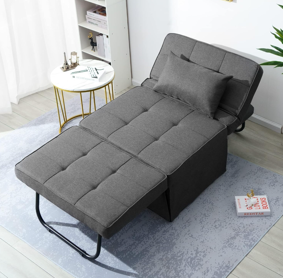 4 in 1 Multi-Function Folding Ottoman Breathable Linen Couch Bed with Adjustable Backrest Modern Convertible Chair