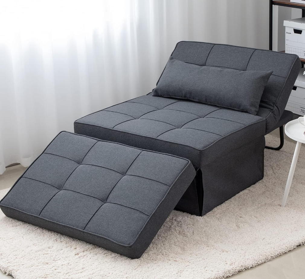 4 in 1 Multi-Function Folding Ottoman Breathable Linen Couch Bed with Adjustable Backrest Modern Convertible Chair