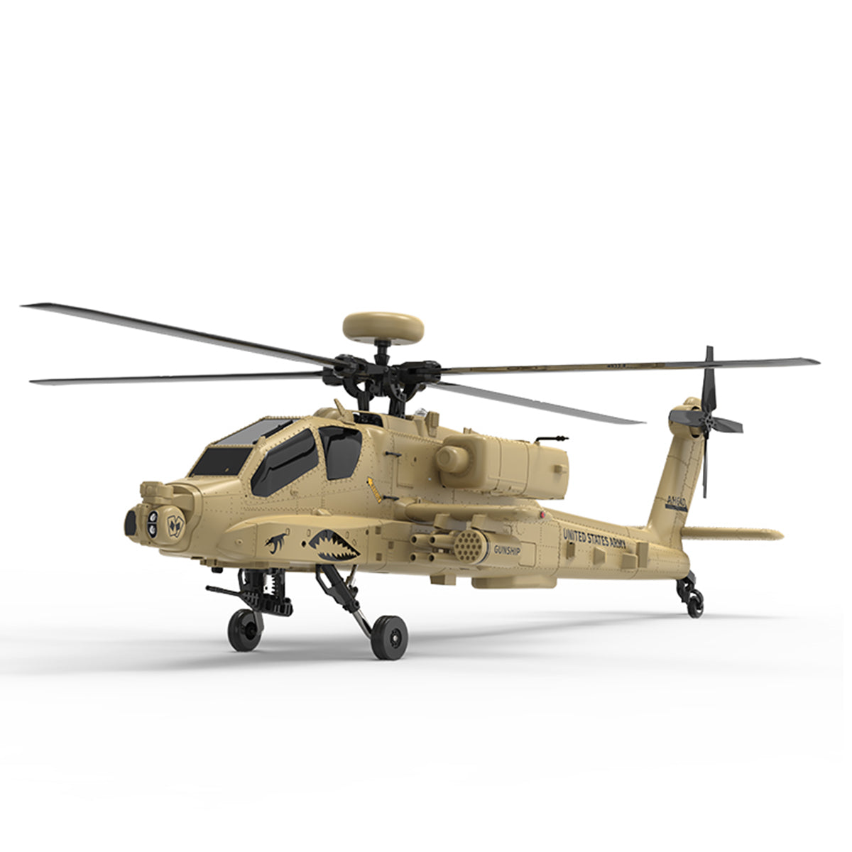 WOLFBUSH YUXIANG F11-N AH64 Apache 1/32 Scale RC Helicopter Model - 2.4G 6CH Coaxial Dual Rotor 6G/3D with Optical Flow Altitude Hold (RTF Version/Desert Yellow)