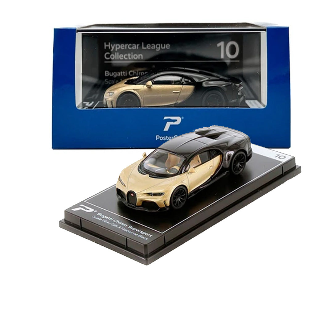 Postercars H10 Bugatti Chiron Supersport with Acrylic Box – Silk & Nocturne Black 1:64 Diecast Car Model