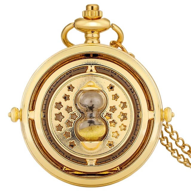 Harry Potter Golden Hermoine Time Turner Pocket Watch With Chain - (Big)