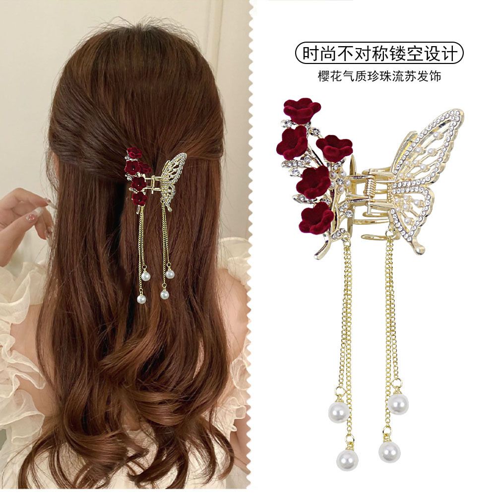 2pc Butterfly Roses Party Hair Claw