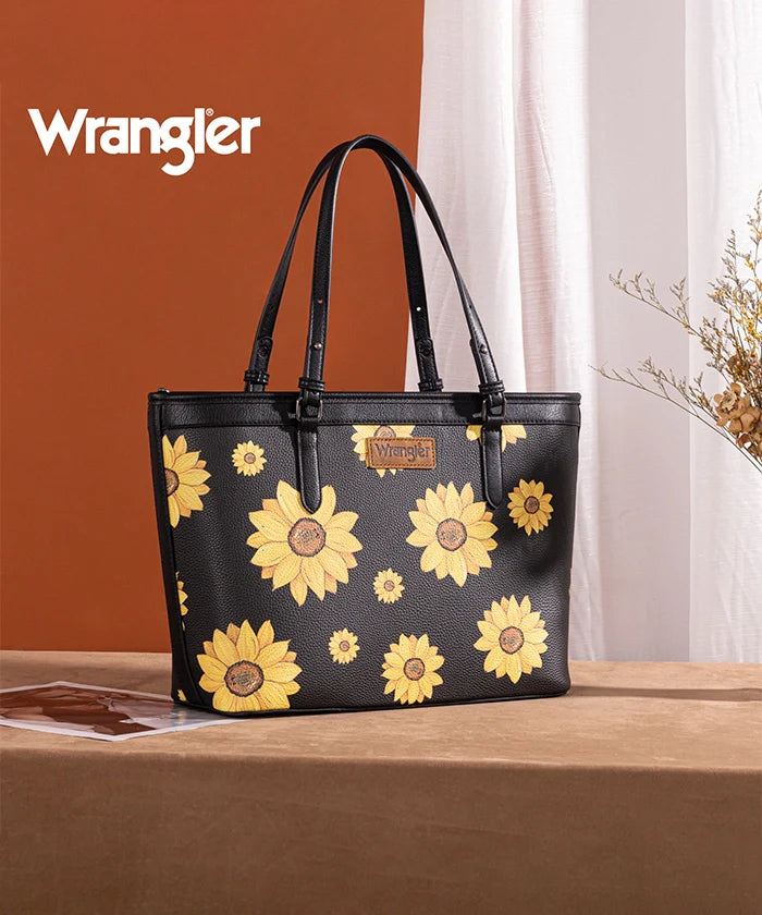 Sunflower Print Wide Tote Bag