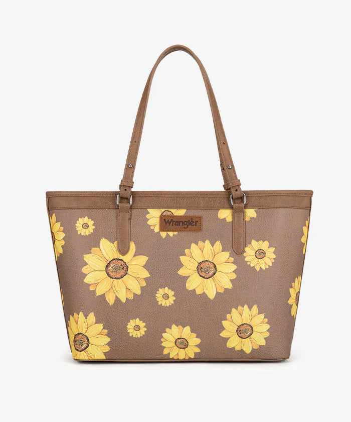 Sunflower Print Wide Tote Bag