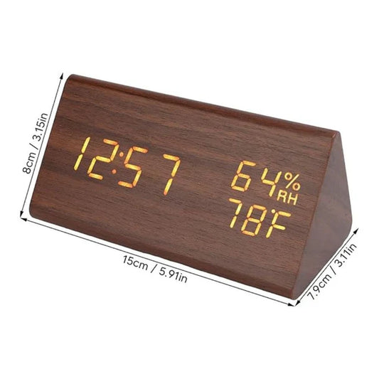 Wooden LED Alarm Clock with Temperature Display