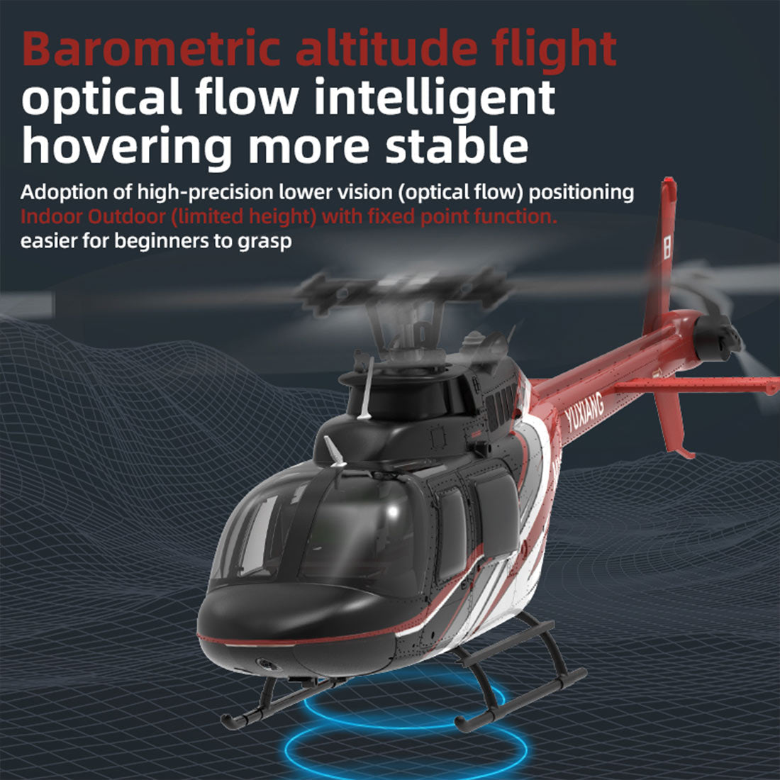 YU XIANG F08 1/27 Scale Bell 206 2.4G 6CH Brushless Direct-Drive 6G Flybarless RC Helicopter Model with Optical Flow Positioning (RTF Version/Mode1/Mode2)