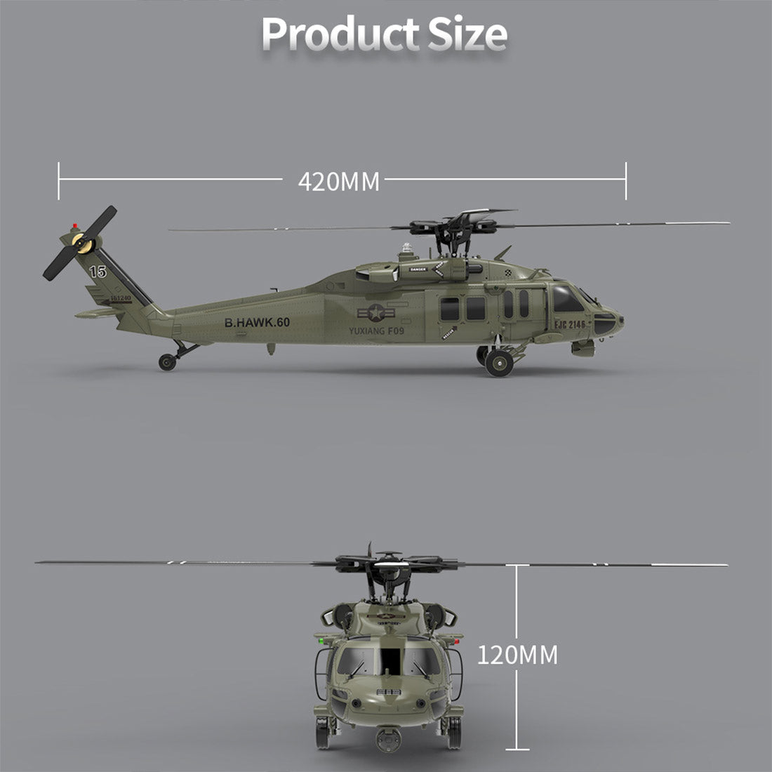 YU XIANG YXZNRC F09-V Blackhawk RC Helicopter 1/47 Scale 2.4G 6CH Dual Brushless Direct Drive Flybarless 6G/3D Stunt Model