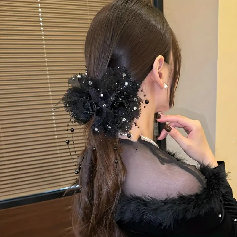 3pc Fluffy Peony Tassel Hair Clip – Elegant Volume Grab Clip