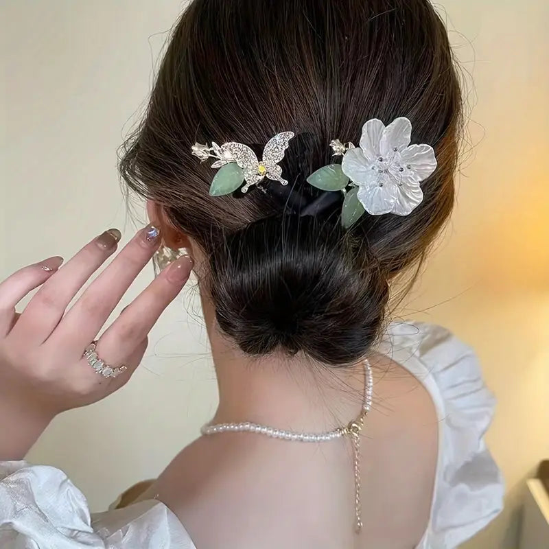 Butterfly Camellia Shaped Decor Hair Bun Maker