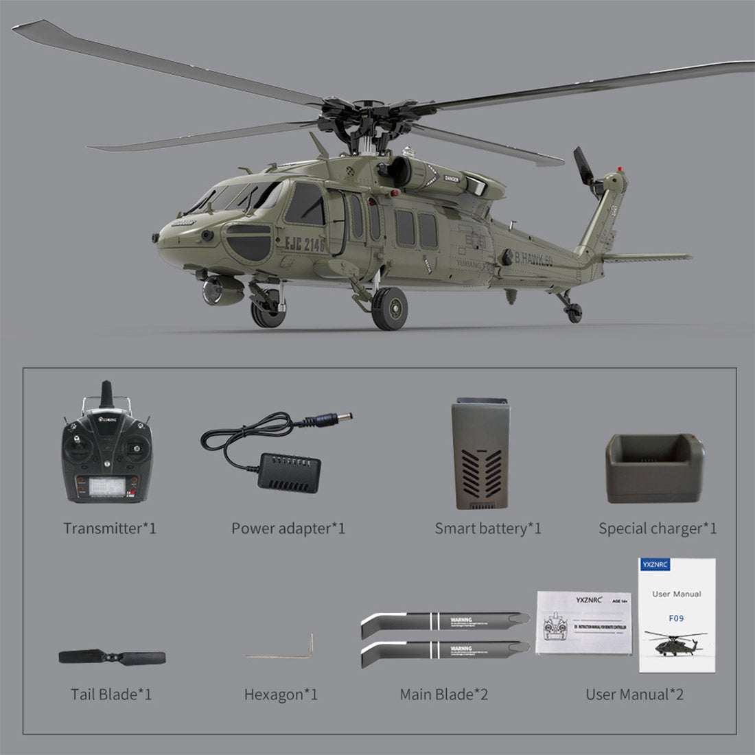 YU XIANG YXZNRC F09-V Blackhawk RC Helicopter 1/47 Scale 2.4G 6CH Dual Brushless Direct Drive Flybarless 6G/3D Stunt Model