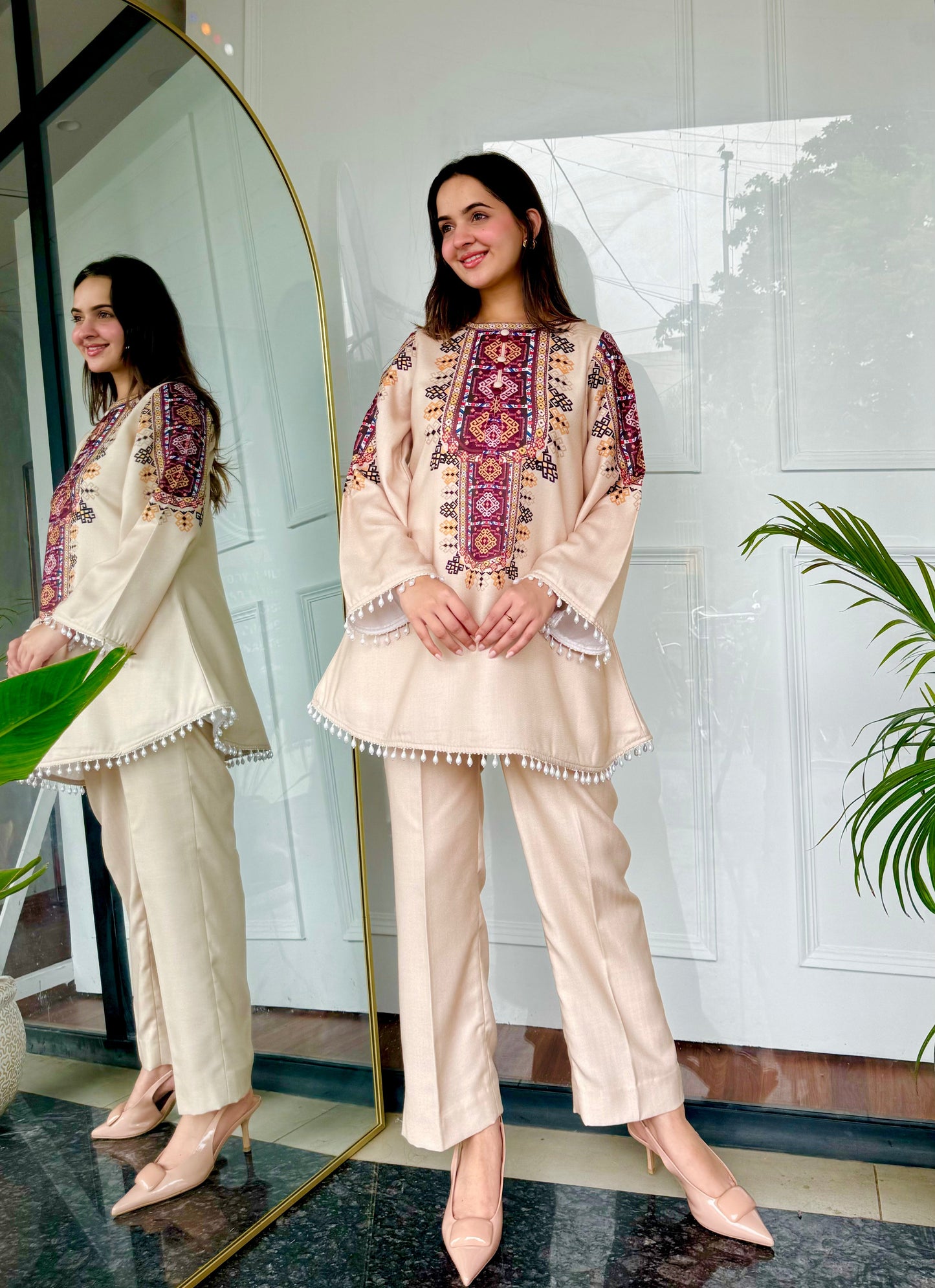 Beige Rayon Printed Co-ord Set for Women U22
