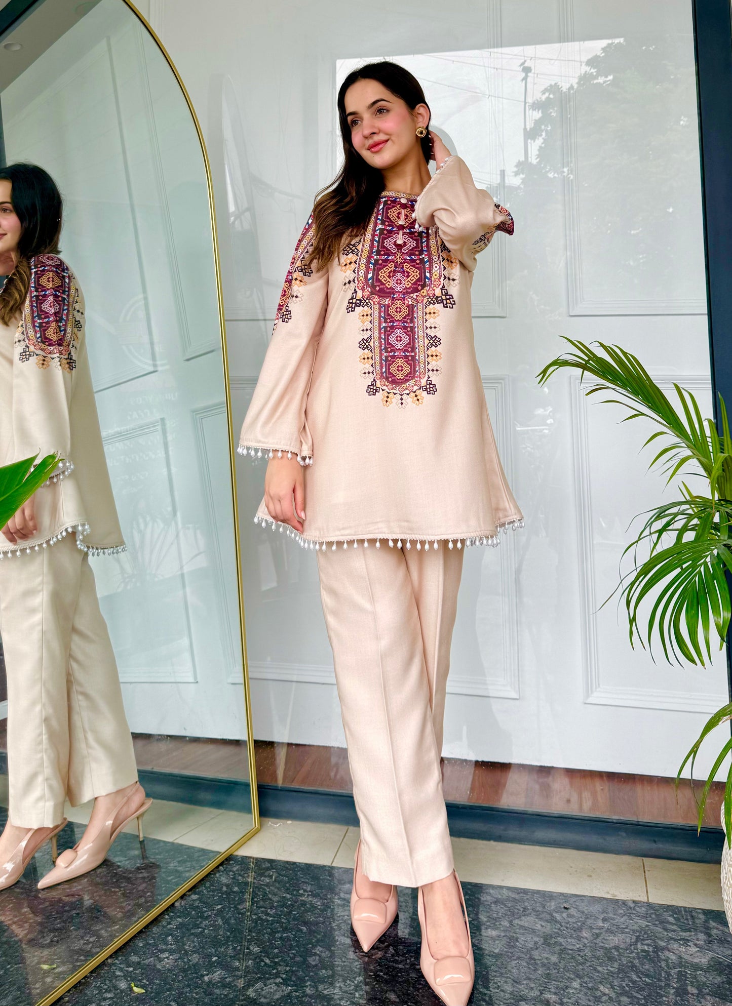 Beige Rayon Printed Co-ord Set for Women U22