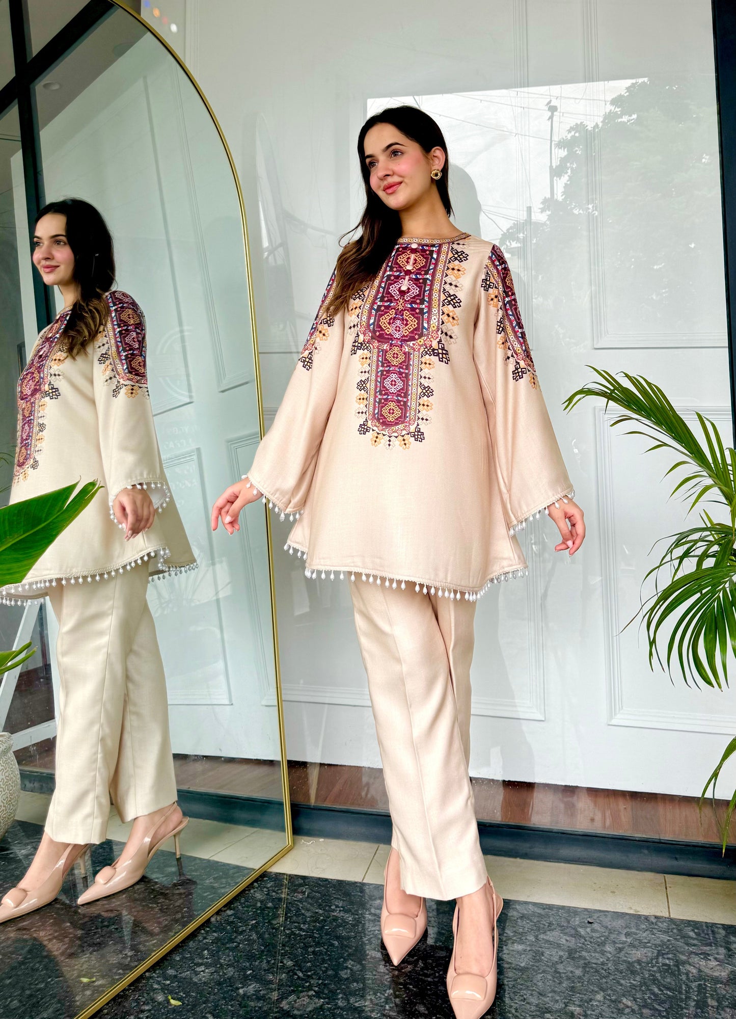 Beige Rayon Printed Co-ord Set for Women U22