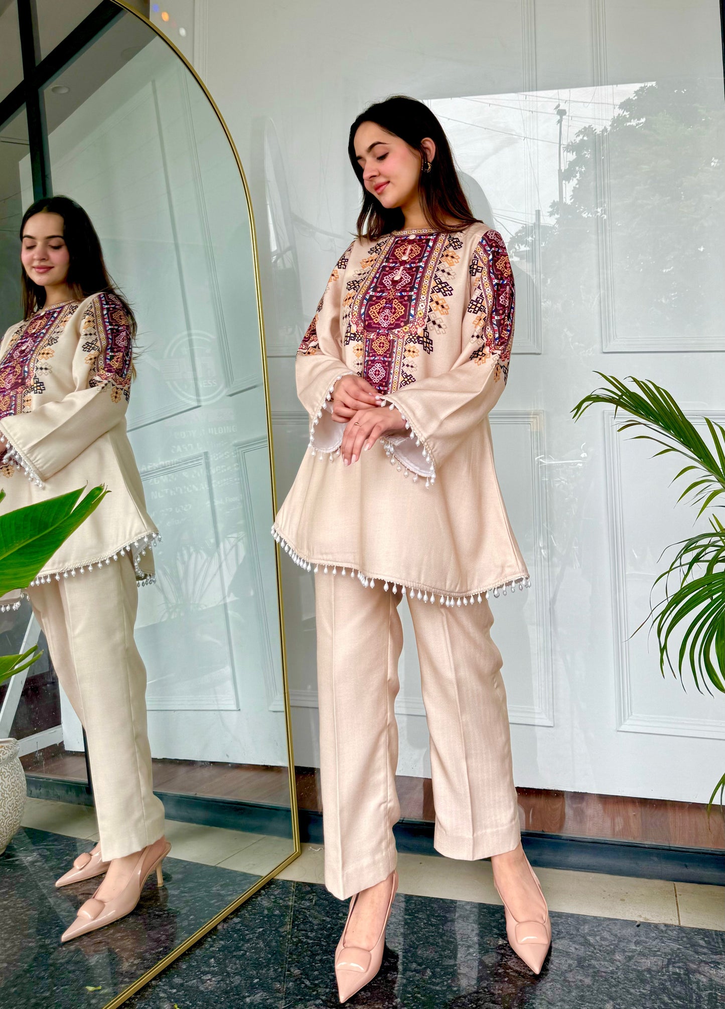 Beige Rayon Printed Co-ord Set for Women U22