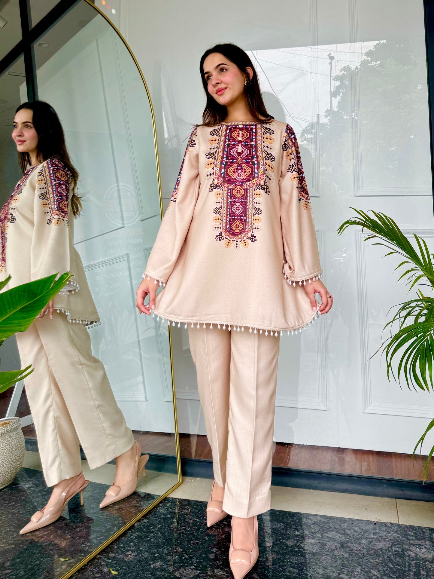 Beige Rayon Printed Co-ord Set for Women U22