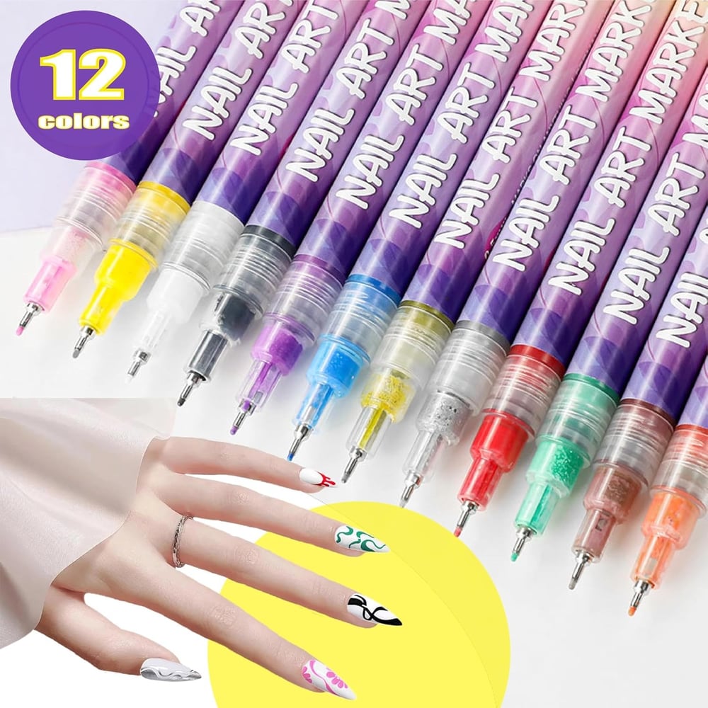 Nail Art Marker Pens – 12 Color DIY Nail Art Pen Set🌈