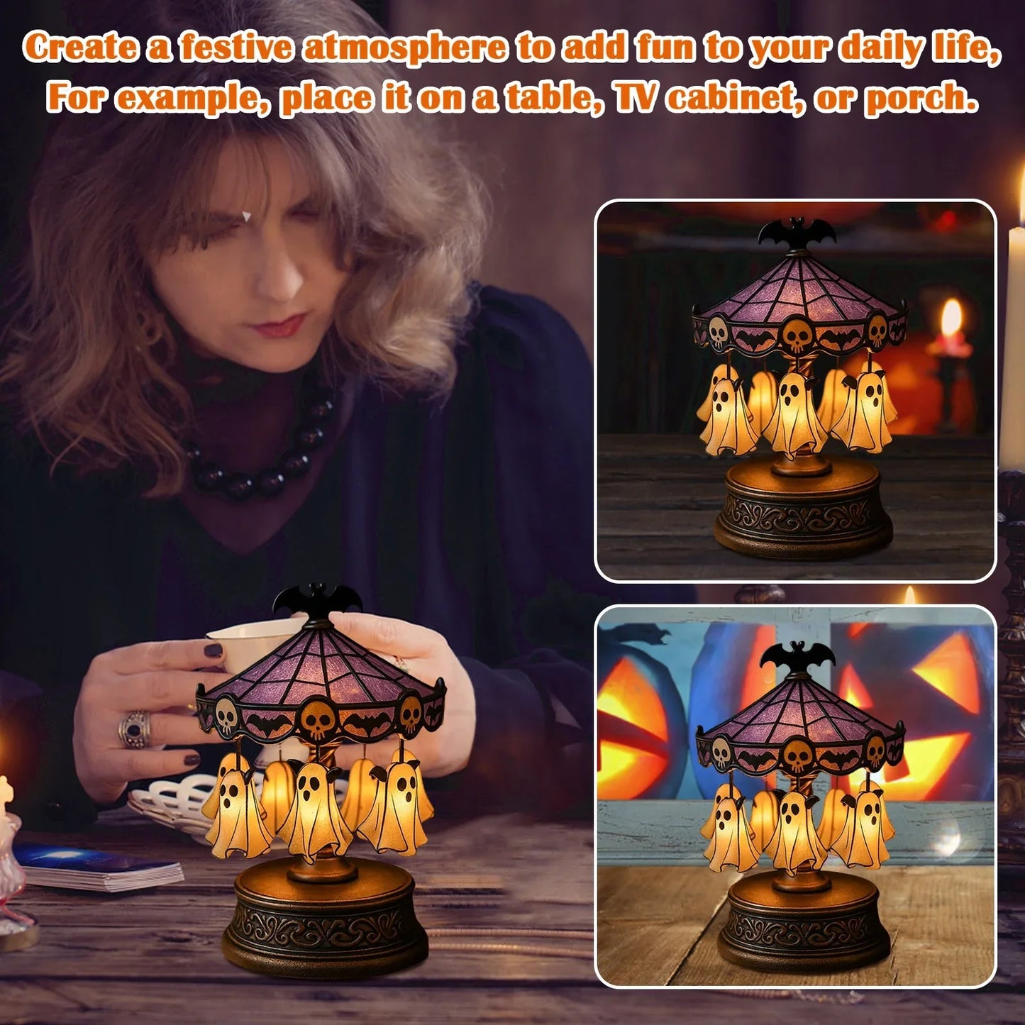 Halloween Ghost Carousel Light – Handmade Cozy Glow