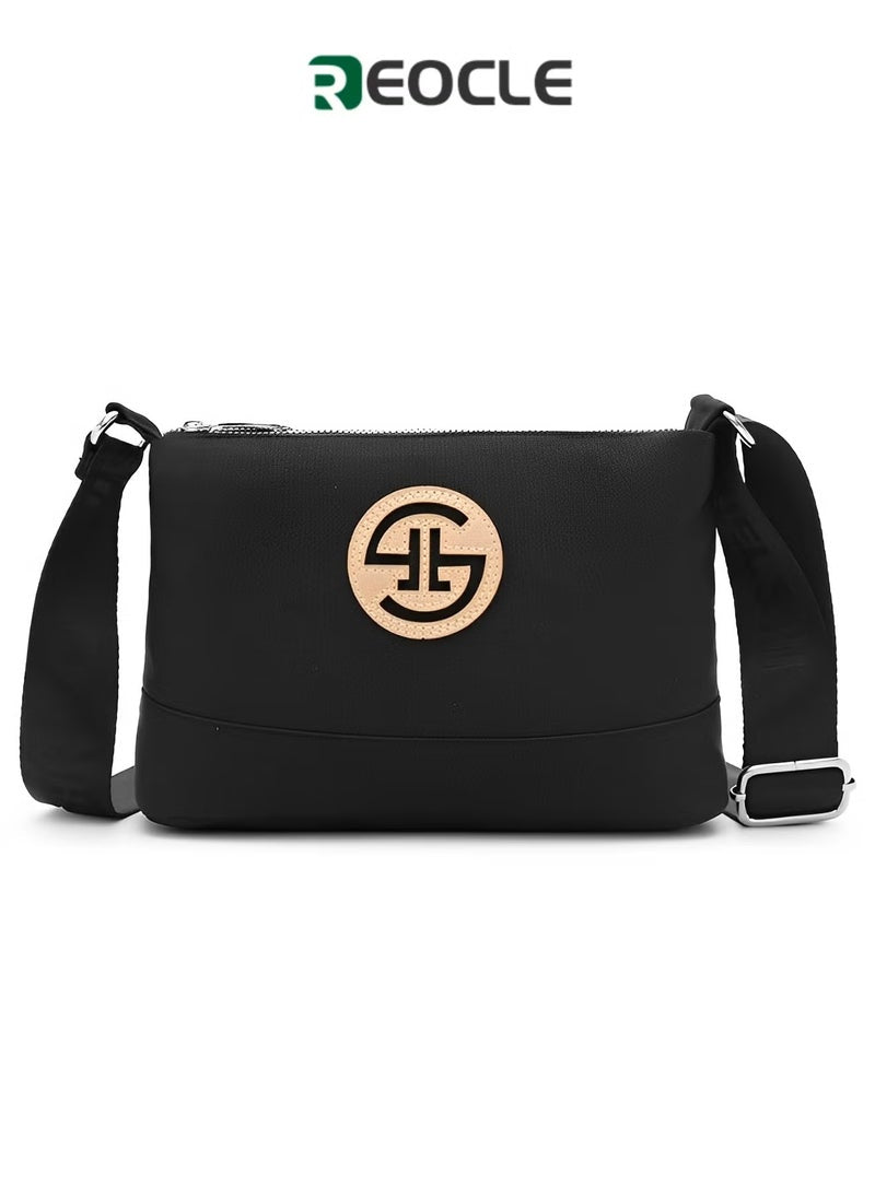 Vegan Leather Crossbody Bag with Adjustable Strap & Large Capacity & Simple Style Shoulder Purse for Ladies